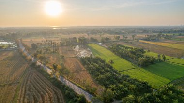 Tayland 'ın Phetchaburi ili kırsal kesiminde gün doğumu manzarası.