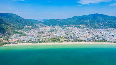 Patong Sahili 'nin havadan çekilmiş fotoğrafı Phuket Adası, Güney Tayland, Asya