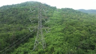 Geniş elektrik direkleri ve elektrik iletim hatları yemyeşil ormanlardan geçen çeşitli şehirlere aktarılıyor..
