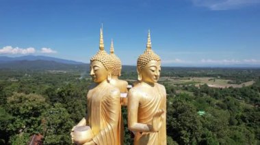 Ayakta duran Buda heykeli dört yönlü Buda heykelleri Doi Sappanyu Tapınağı, Chiang Mai Tayland 'dan Mae Wang, Asya