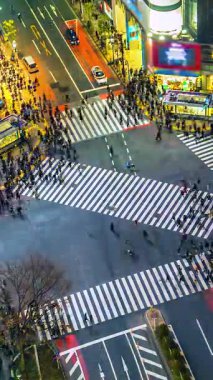Shibuya Dikey Zaman Çizelgesini Geçerken Tokyo, Japonya 'dan İnsanların Geçişlerinin Videosu