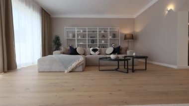 Modern güneşli oturma odalı emlak evinin iç çekimleri.