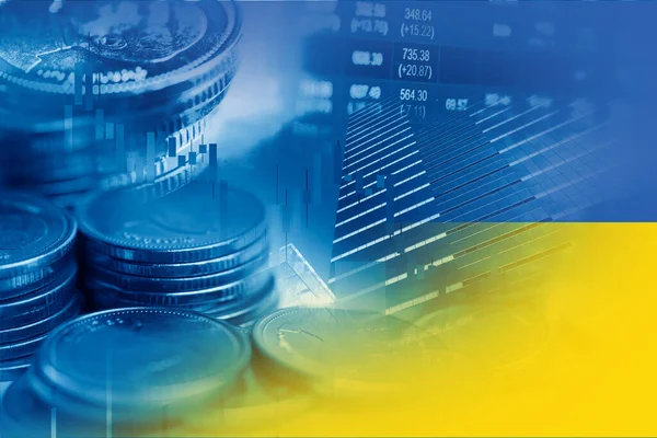 Χρηματιστηριακή Αγορά Επενδύσεων Εμπορικών Χρηματοπιστωτικών Νόμισμα Και Την Ουκρανία Σημαία — Φωτογραφία Αρχείου