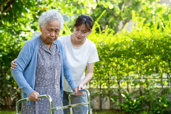 Caregiver Help Care Asian Senior Elderly Old Lady Woman Use — Stock Fotó
