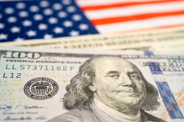 Billetes Dólares Estadounidenses Dinero Bandera Estados Unidos Concepto Banca Financiera — Foto de Stock