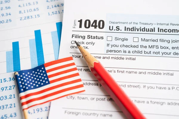 Deklarationsformulär 1040 Med Usa Amerika Flagga Och Dollar Sedel Usa — Stockfoto