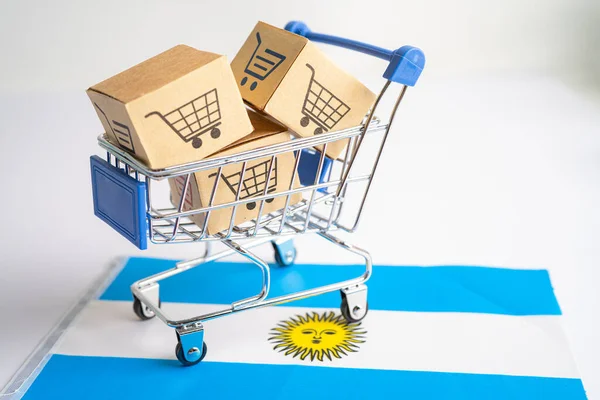 Alışveriş Arabası Logosu Arjantin Bayrağı Olan Kutu Thalat Hracat Alışveriş — Stok fotoğraf