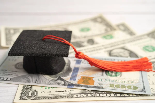 Graduation Gap Hat Dollar Banknotes Money Education Study Fee Learning — Stockfoto