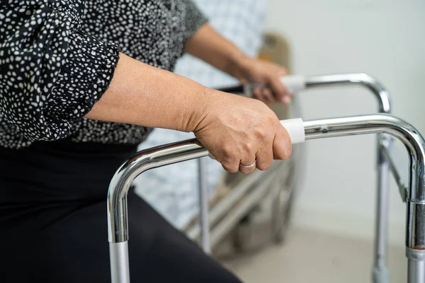 Asian Lady Patient Use Walker Help Waliking Support Orthopedic Lumbar — Stock Photo, Image