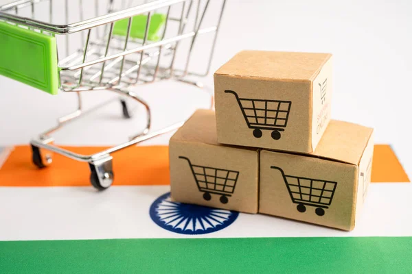 Online Vásárlás Kosár Logó India Zászló Import Vásárlás Online Vagy — Stock Fotó