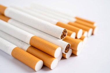 Cigarette, tobacco in roll paper with filter tube, No smoking concept.