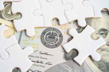 FED Federal Rezerv Sistemi. Yapboz kağıdı, Amerika Birleşik Devletleri 'nin merkez bankacılık sistemi..