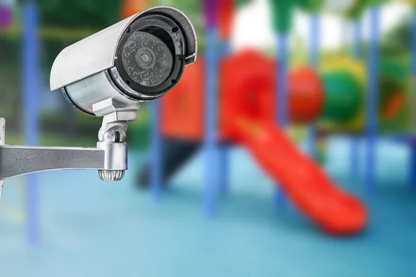 CCTV Closed circuit camera, TV monitoring at kindergarten school playground outdoor for kid children, security system concept.