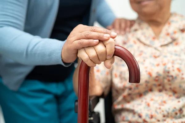 Caregiver Help Asian Elderly Woman Patient Love Care Encourage Empathy — Stock Photo, Image