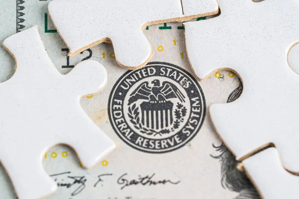 Fed Sistema Reserva Federal Con Papel Rompecabezas Sistema Banca Central — Foto de Stock