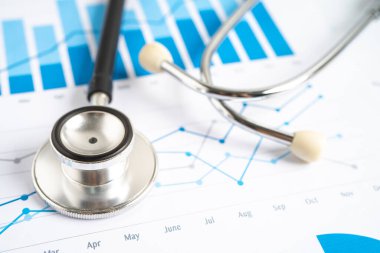 Stethoscope on graph paper, Finance, Account, Statistics, Investment, Analytic research data economy and Business company concept.