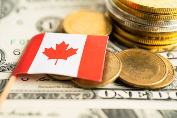 Montón Monedas Con Bandera Canadá Billetes Dólares Estadounidenses — Foto de Stock