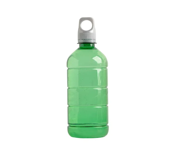 Botol Air Plastik Diisolasi Pada Latar Belakang Putih Dengan Tapak — Stok Foto