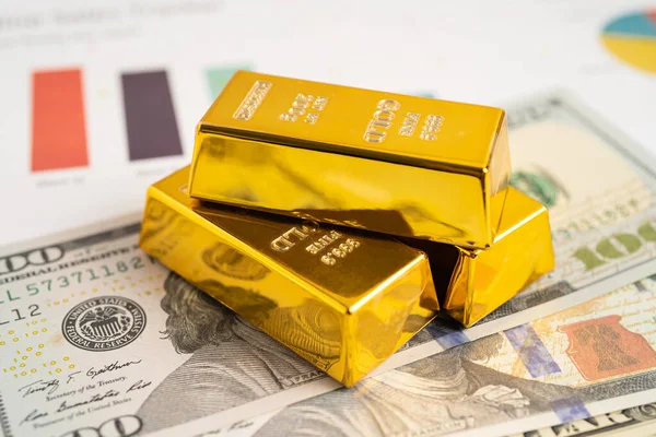 Золотой Слиток Банкнотах Графике Доллара Сша Концепция Валютных Инвестиций — стоковое фото