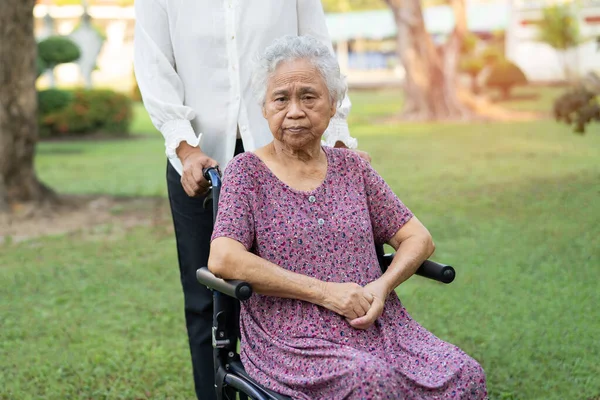 Caregiver Help Care Asian Elderly Woman Use Walker Strong Health — Stock Photo, Image