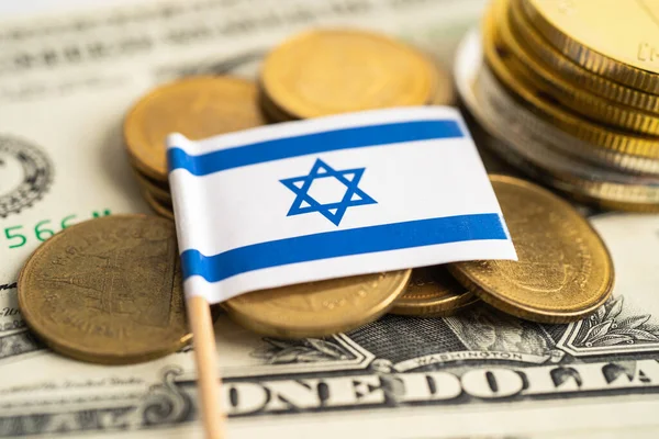 Stack Monete Con Bandiera Israeliana Banconote Dollari Usa — Foto Stock