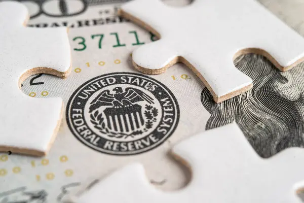 带拼图纸的联邦储备系统 美利坚合众国的中央银行系统 — 图库照片