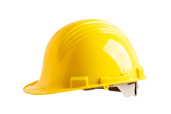 Желтый Строительный Шлем Изолирован Белом Фоне Вырезкой Дорожки Концепция Безопасности — стоковое фото