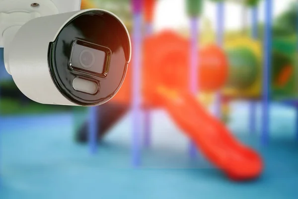 Камеры Видеонаблюдения Закрытая Схема Мониторинг Телевизора Детской Площадке Детского Сада — стоковое фото