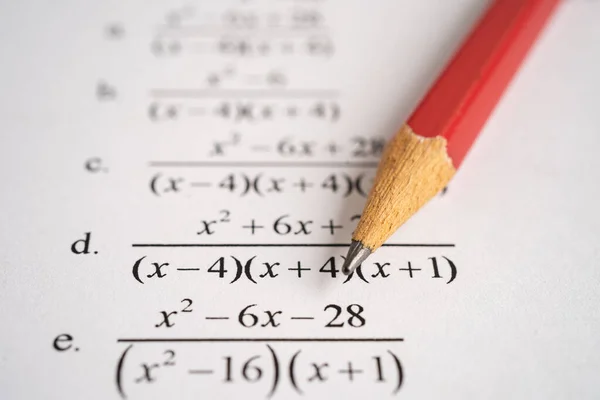 Pencil Mathematic Formula Exercise Test Paper Education School — Stock Photo, Image