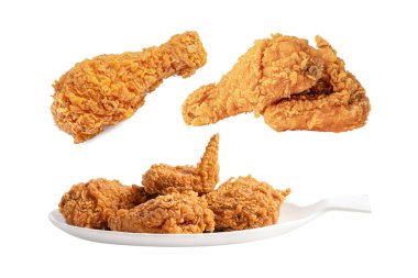 Fried chicken isolated on white background, junk food snack concept.