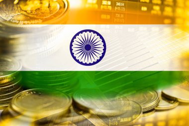Finansal, madeni para ve Hindistan bayrağı veya Forex borsa yatırımları kar finansmanı ticari eğilimi veri geçmişini analiz etmek için.