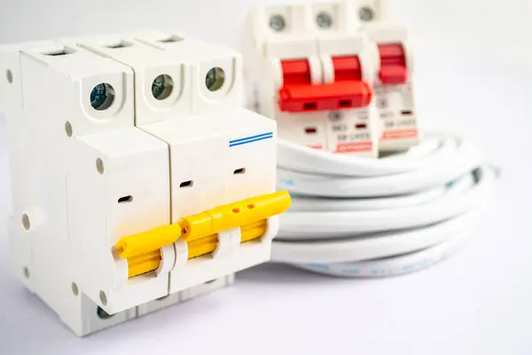 Automatischer Leistungsschalter Auf Weißem Hintergrund Steuerung Und Schutz Des Stromnetzes — Stockfoto