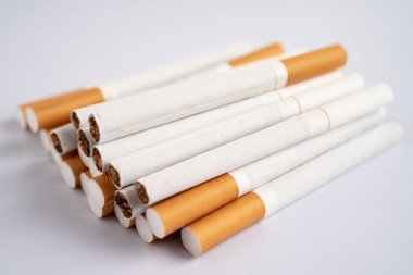 Cigarette, tobacco in roll paper with filter tube, No smoking concept.