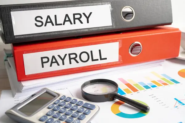 stock image Salary Payroll. Binder data finance report business with graph analysis in office.