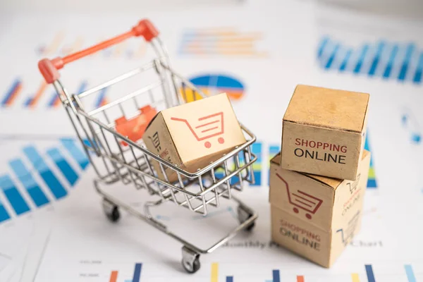 Shopping cart logo on box on graph. Banking Account, Investment economy, trading, Business import export transportation online.