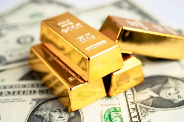 Золотой Слиток Банкнотах Графике Доллара Сша Концепция Валютных Инвестиций — стоковое фото