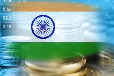 Finansal, madeni para ve Hindistan bayrağı veya Forex borsa yatırımları kar finansmanı ticari eğilimi veri geçmişini analiz etmek için.