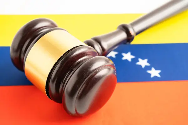 Venezuela flag with judge hammer, Law and justice court concept.