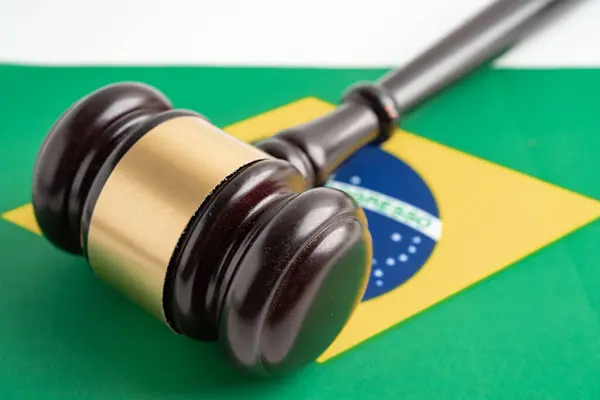 Brazil flag with judge hammer, Law and justice court concept.