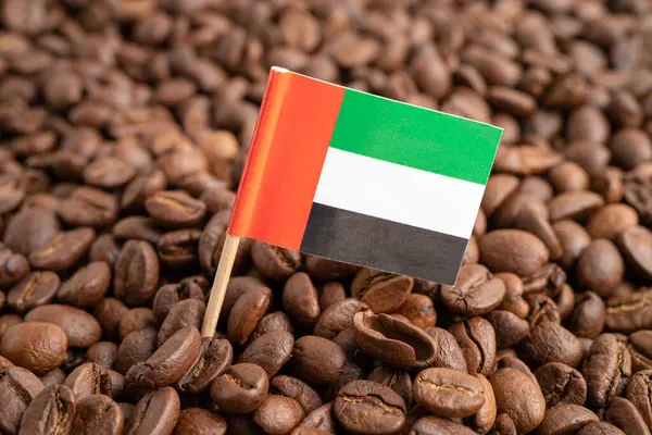 UAE United Areb Emirates or Great Britain flag on coffee bean, import export trade online commerce.
