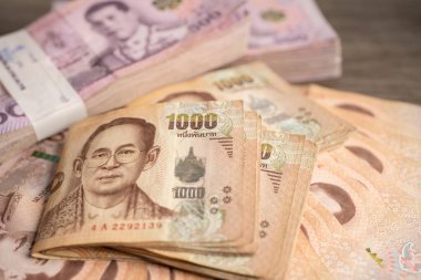 Tayland baht banknotları, iş tasarrufu finans yatırımı.