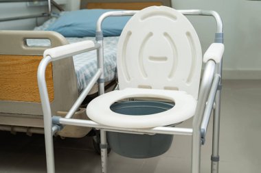 Flush toilet and shower chair in bathroom for old elder people. clipart