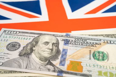 Birleşik Krallık bayrak geçmişi, işletme ve finans üzerine Amerikan doları banknotları.