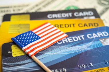ABD bayraklı kredi kartı modeli, mali yatırım ekonomisi bankacılığı.