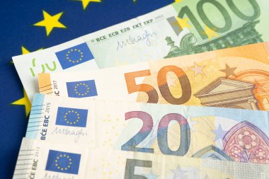 Euro banknot ve para, Avrupa parası, ekonomi finansmanı ticaret yatırımı.