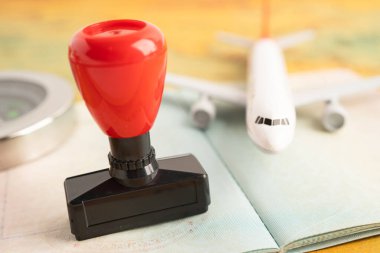 Ülkedeki havaalanında göçmenlik için onaylanmış pul vize ve pasaport belgesi.