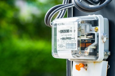 Electric measuring power meter for energy cost at home and office, solar cell concept.