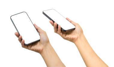 İletişim için mobil akıllı telefon beyaz arkaplanda izole edildi.