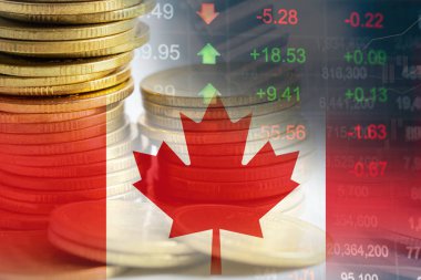 Borsa yatırımları mali, madeni para ve Kanada bayrağı veya kar finansmanı ticari trend verilerini analiz etmek için Forex.