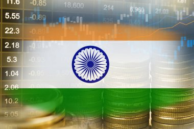Finansal, madeni para ve Hindistan bayrağı veya Forex borsa yatırımları kar finansmanı ticari eğilimi veri geçmişini analiz etmek için.